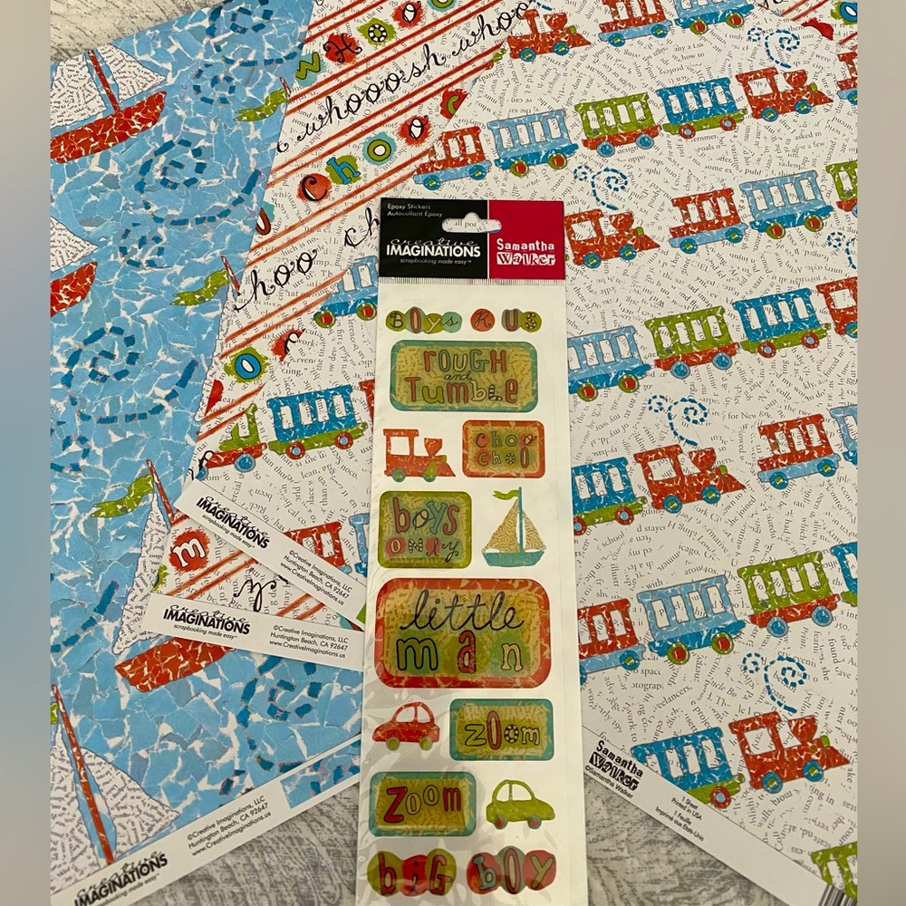 ⛵️ CREATIVE IMAGINATIONS “ LITTLE MAN” STICKERS & SCRAPBOOK PAPER BUNDLE.